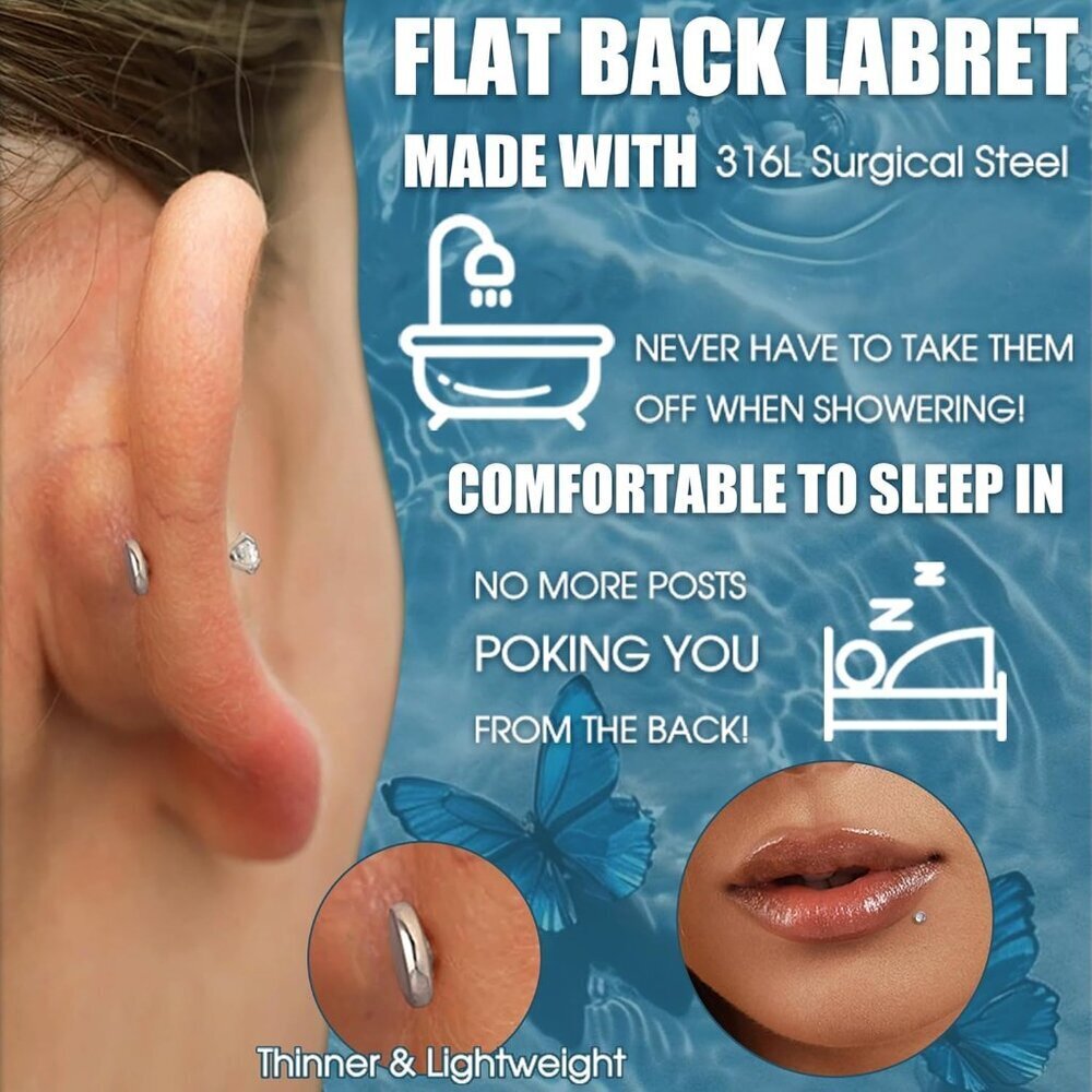 20G Threadless Flat Back Nose Earrings for Women Men Hypoallergenic Steel Jewelr - Picture 7 of 7